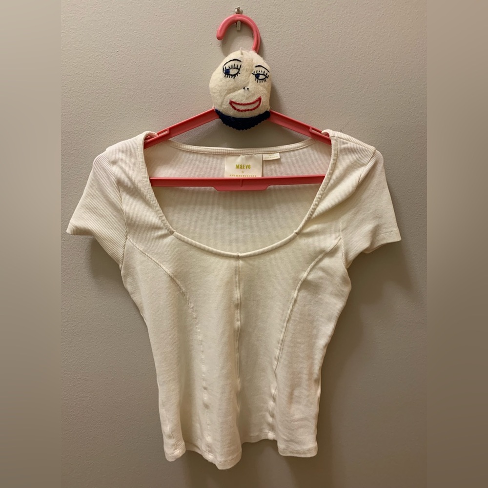 Maeve by Anthropology Off White Cropped Shirt - Picture 3 of 7